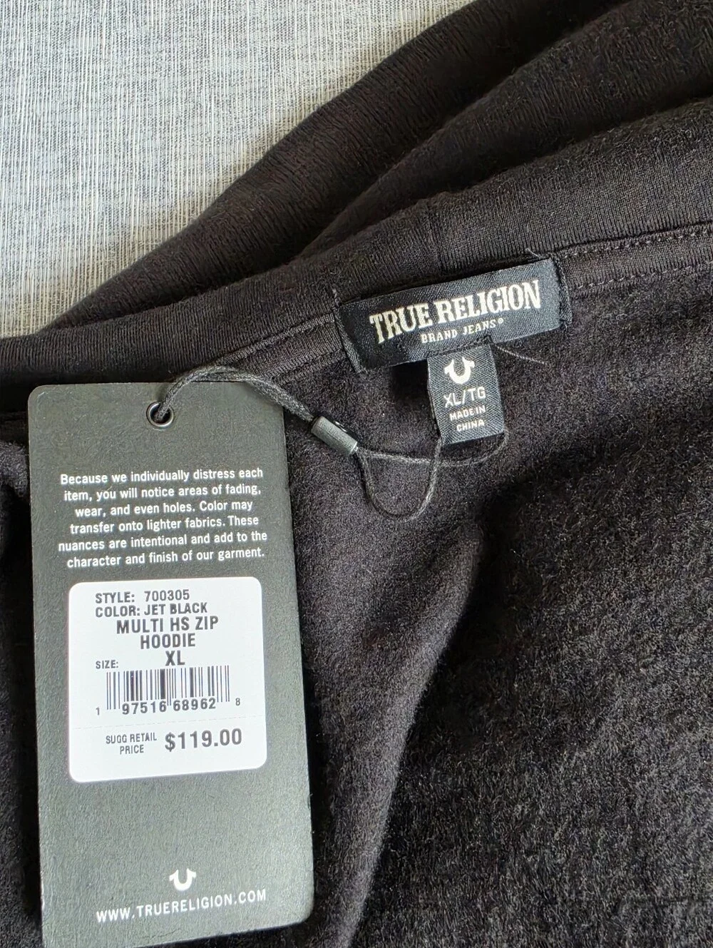 Men's True Religion Multi Horseshoe Black Zip Hoodie Sweatshirt Size XL New